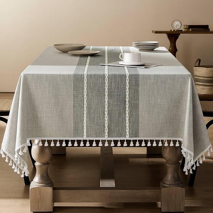 ZeeMart Contrast Linen Table Cloth Rectangle Table Cloths 60x104 Inch Grey, Farmhouse Style Heavy Weight Grey Tablecloth, Water Resistant Burlap Tablecloths