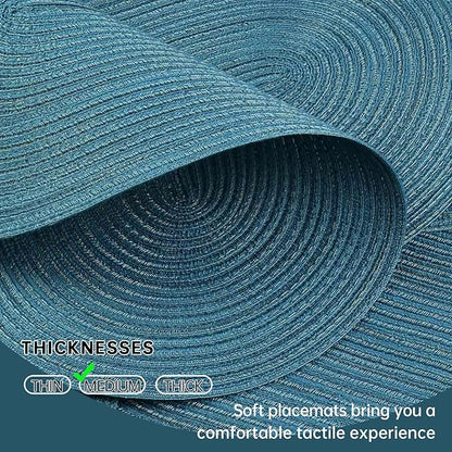 Noctiflorous Oval Braided Placemats Set of 8 Woven 12x18 Inch Non Slip Washable Heat Resistant Place Mats Tablemats for Dining Kitchen Party Daily Table Decor Dinner Mats (Teal Blue, 8)
