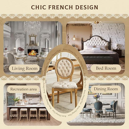 SoarFlash French Velvet Dining Chairs Set of 6, Vantage Dining Chair with Round Back, Wood Leg Farmhouse Country Dining Chair for Kitchen,Bedroom,Beige