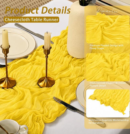 8 Pack Yellow Cheesecloth Table Runner 17x108 inch Rustic Gauze Table Runner - Image 4
