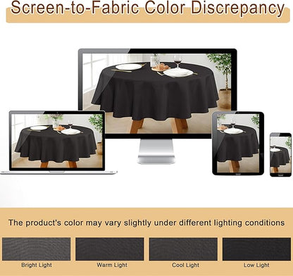 JIUZHEN Faux Linen Round Tablecloths 102 inch, Decorative Wrinkle Free Texture Rustic Circle Table Cloth Cover for Kitchen, Dining, Party, Wedding, Outdoor Use (102 Inch Round,Black)