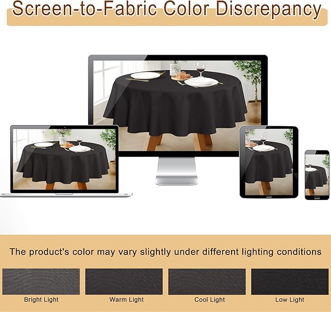 JIUZHEN Faux Linen Round Tablecloths 54 inch, Decorative Wrinkle Free Texture Rustic Circle Table Cloth Cover for Kitchen, Dining, Party, Wedding, Outdoor Use (54 Inch Round,Black)