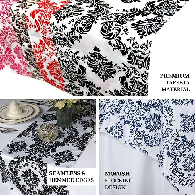 Efavormart 5PCS of Black Damask Flocking Premium Table Top Runner - Image 3