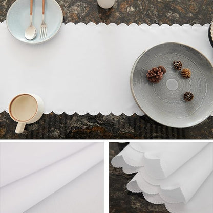 Solid White Farmhouse Scalloped Table Runner 13 x 72 Inchs | Washable Polyester - Image 5