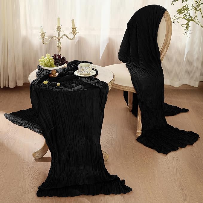 6 Pack Black Cheesecloth Table Runner Boho Gauze Home Decor | 120 Inch Sheer - Image 3
