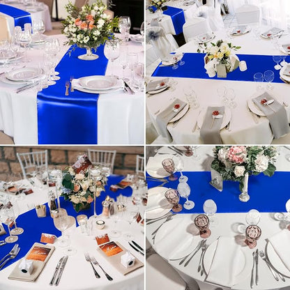 Queekay 24 Pcs 84'' Round Plastic Tablecloth 12 x 108'' Satin Table Runners Set - Image 5