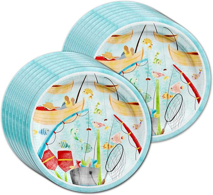 Little Fisherman Fishing Birthday Party Supplies Set Plates Napkins Cups - Image 2