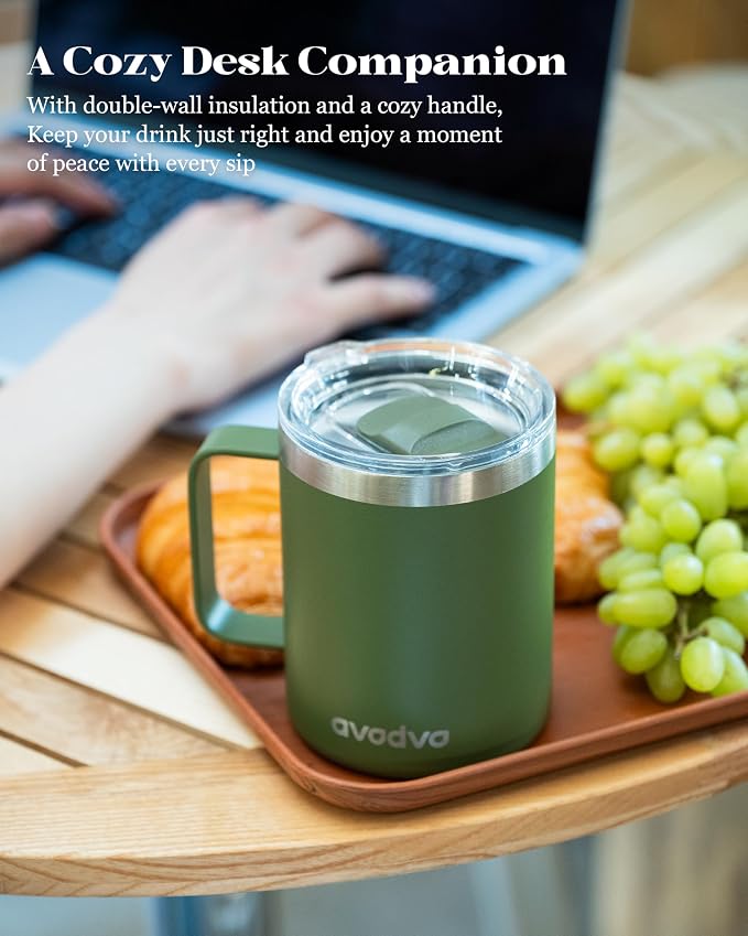 12oz Insulated Coffee Mug with Lid – Includes Two Lids, Stainless Steel Coffee - Image 5