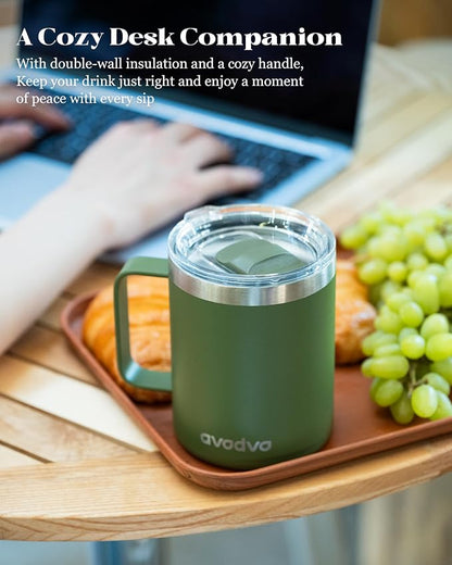 12oz Insulated Coffee Mug with Lid – Includes Two Lids, Stainless Steel Coffee - Image 5