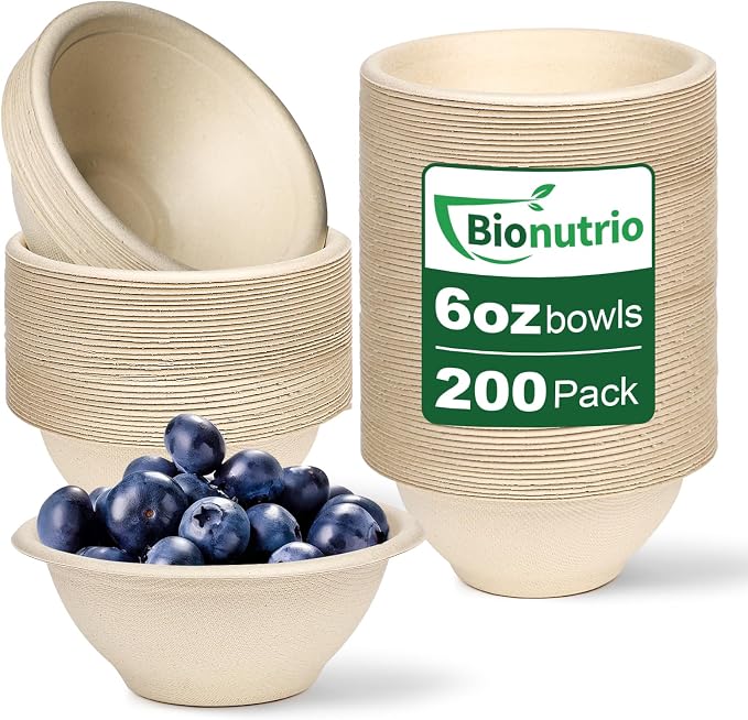 6 oz Small Disposable Bowls, 200 Pack Biodegradable Bagasse | Eco-friendly by HOME