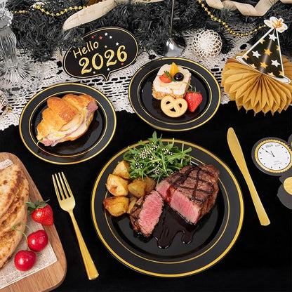 350 Pieces Black and Gold Plastic Plates - Image 6