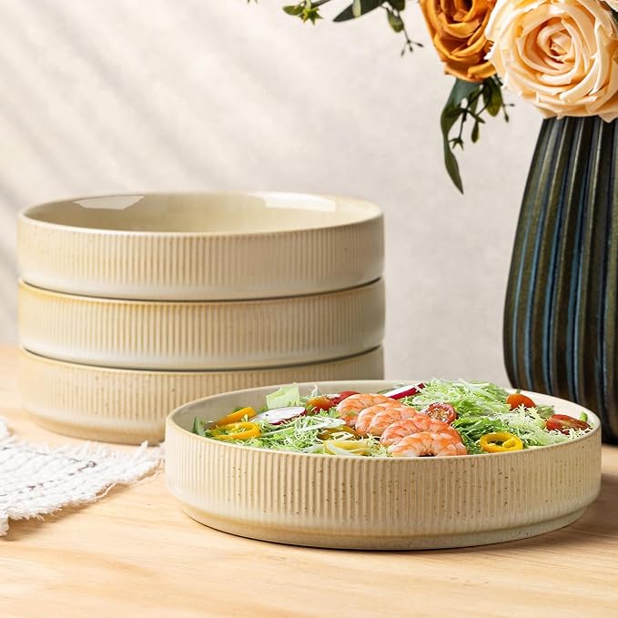 7.5" Ceramic Pasta Bowls Set of 4, Salad Bowls | Versatile Serving Bowls by TheTerra