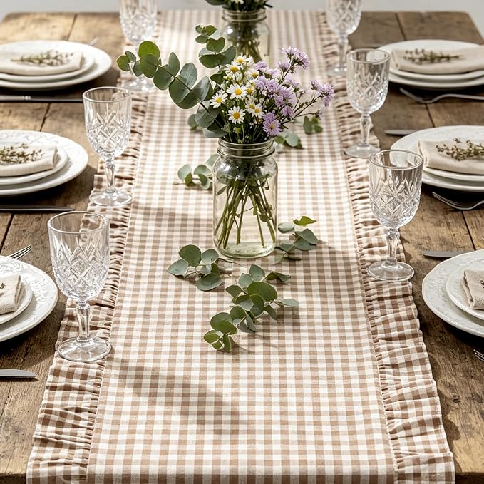 Eternal Beauty 14x72 Gingham Ruffle Table Runner - Image 2