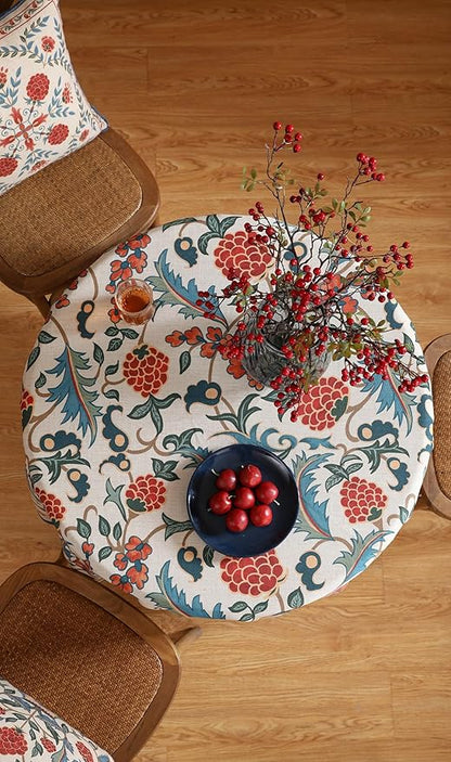 patdrea Designer Linen Round Table Cloth,Durable Breathable Floral Dacorative Tablecloth,Decor Tables Covers for Kitchen Dining Tea Party,Holiday,Christmas,Thanksgiving,Diameter 67"-Puno