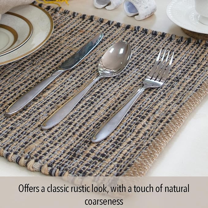 Natural Jute & Grey Placemats, 13x19 Inch Dining Table Placemats - Image 3