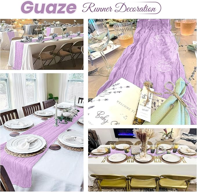 4 Pack Lavender Cheesecloth Table Runner 20 x 120 inch Gauze Table Runners 10 - Image 4