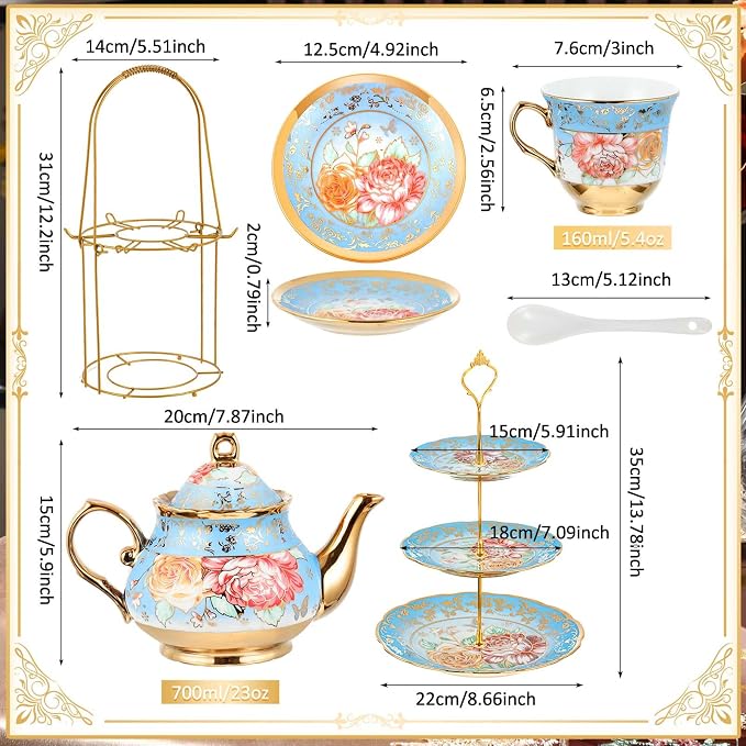 21 Pcs Porcelain Tea Set for Women Tea Party - Image 2