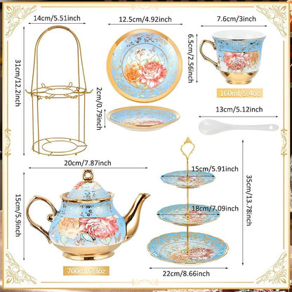21 Pcs Porcelain Tea Set for Women Tea Party - Image 2