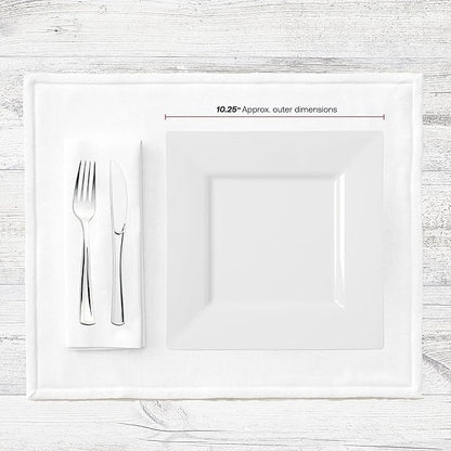 Smarty Had A Party 120 Elegant Disposable Plastic Dinnerware, 10.25" Heavy Duty Fancy Square White Plates for Parties and Events, Durable Supplies for All Occasions