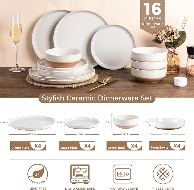 AmorArc Dinnerware Sets for 4, 16 Pieces Ceramic Plates and Bowls Set | Scratch - Image 3