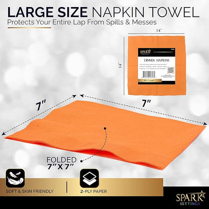 Big Party Pack 40 Count Orange Dinner Napkins Tableware- Ideal for Wedding, Party, Birthday, Dinner, Lunch, Cocktails. (7” x 7”)