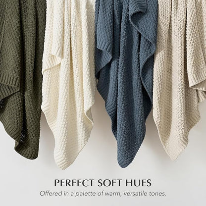 EVERGRACEHOME Chunky Chenille Knit Throw Blanket for Couch, Soft Luxurious Moss Stitch Blankets for Bed, Cozy Decorative Farmhouse Knitted Throws for Sofa, Olive Green, 50" x 60"