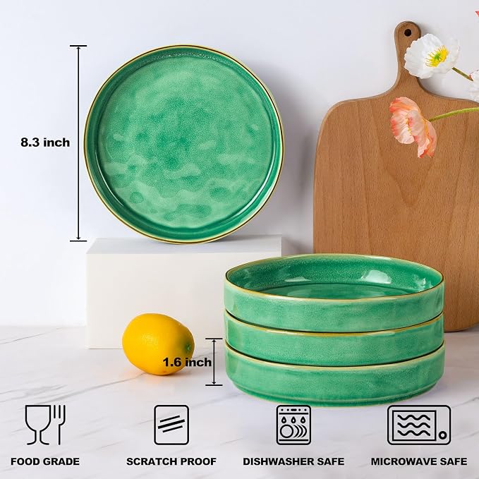E-far Pasta Bowls Set of 4, 30oz Shallow Salad Bowls - Image 2