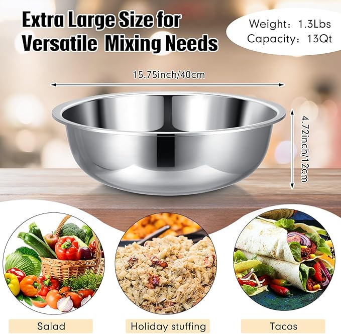 Nuogo 4 Pcs Stainless Steel Mixing Bowls Metal Mixing Bowls Extra Large Basin - Image 2