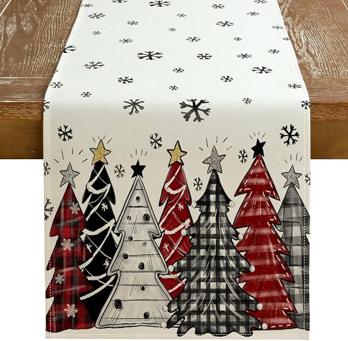 Christmas Table Runner 13x72 Inch, Xmas Tees Snowflakes Holiday Decorative by GEEORY