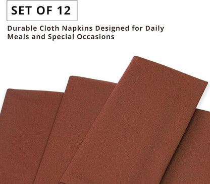 PurpleEssences Rust Set of 12 Cloth Dinner Napkins 100% Cotton 18x18 Inch - Soft Durable Washable - Ideal for Farmhouse Party Fall Thanksgiving - Perfect Everyday Use Table Linen - Rust