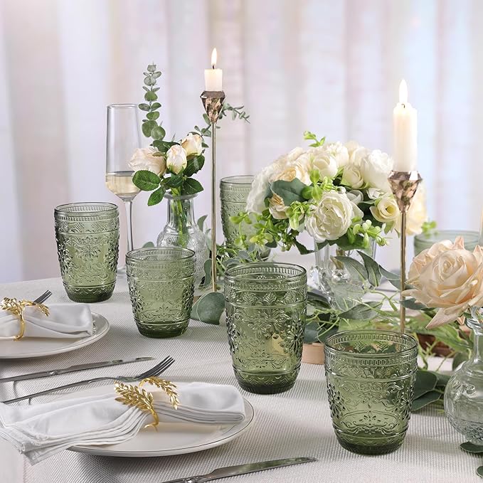 abrwyy Green Drinking Glasses, Vintage Glassware, 14oz Green Glass Cups | - Image 2