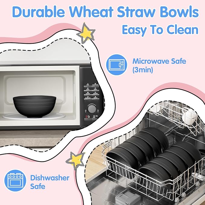 Quatish 14 PCS Unbreakable Cereal Bowls, Dishwasher & Microwave Safe Wheat - Image 3
