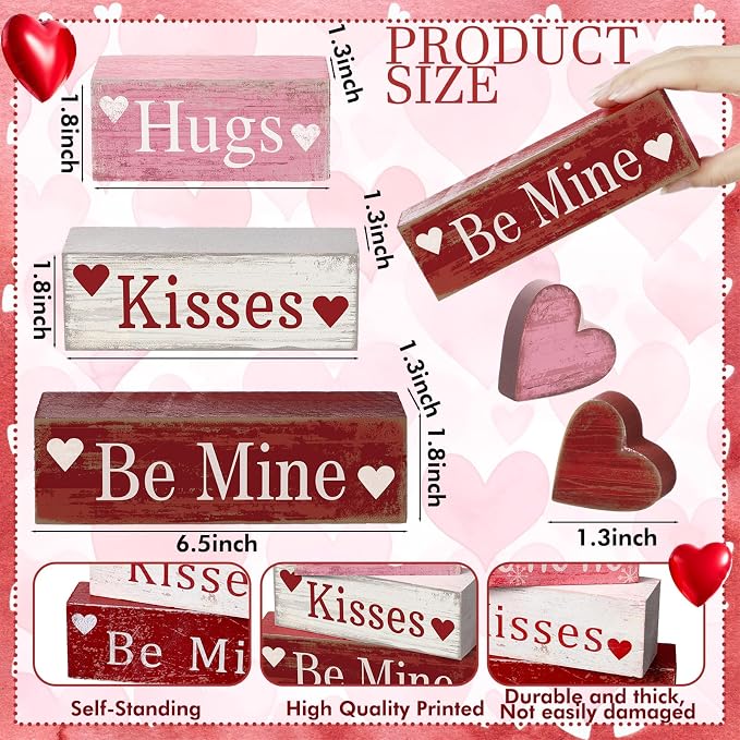 Moucuny 4 Pcs Valentine's Day Table Decorations Wooden Heart Valentine Tiered - Image 3
