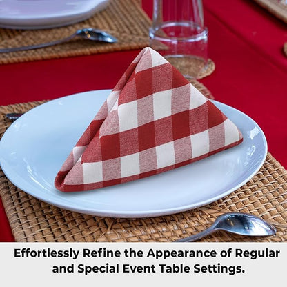 Urban Villa Cloth Napkins Set of 12 20x20 Inches 100% Cotton Napkins Cloth Washable Durable Reusable Absorbent Table Dinner Napkins Cloth for Farmhouse Party Hotel Lunch Restaurant Napkins - Red White