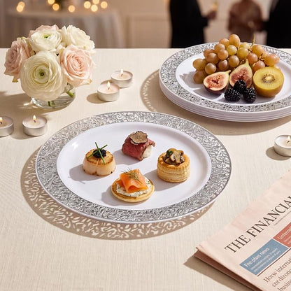 100 Pack Elegant White Plastic Plates - Image 6