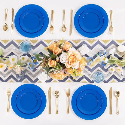 I00000 102 Pcs Plastic Plates, Plates Disposable Blue Party Plates Include 51 Blue Dinner Plate 10’’ and 51 Plastic Dessert Plate 7’’ Perfect for Wedding, Party