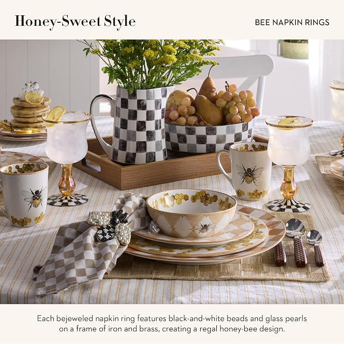 MACKENZIE-CHILDS Metal and Bead Napkin-Ring Set, Bee | Handcrafted design - Image 3