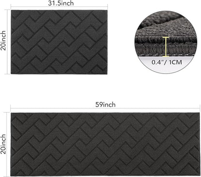 hicorfe Kitchen Rugs and Mats Sets,2 Pieces Super Absorbent Polypropylene Non-Slip Rug,Soft Comfort Floor Mat,Machine Wash for Kitchen,Hallway,Office,Sink,Laundry(20" x 32"+20" x 59",Charcoal)