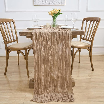 Asee'm 12pcs Nude Brown Cheesecloth Table Runner Summer Boho Rustic 10FT | Fall - Image 6