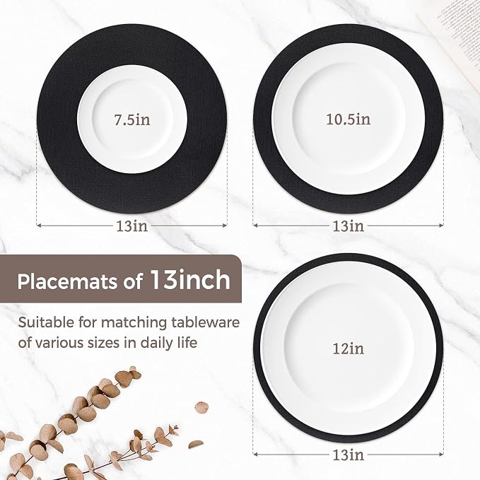 13" Round Placemats Set of 4, Reversible Faux Leather Heat Resistant Table Mats - Image 2