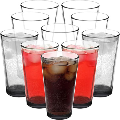 DISCOUNT PROMOS Beer Pint Glasses 16 oz. Set of 10, Bulk Pack - Heavy Duty Glassware for Restaurant, Thick Base and Walls, Stackable - Black
