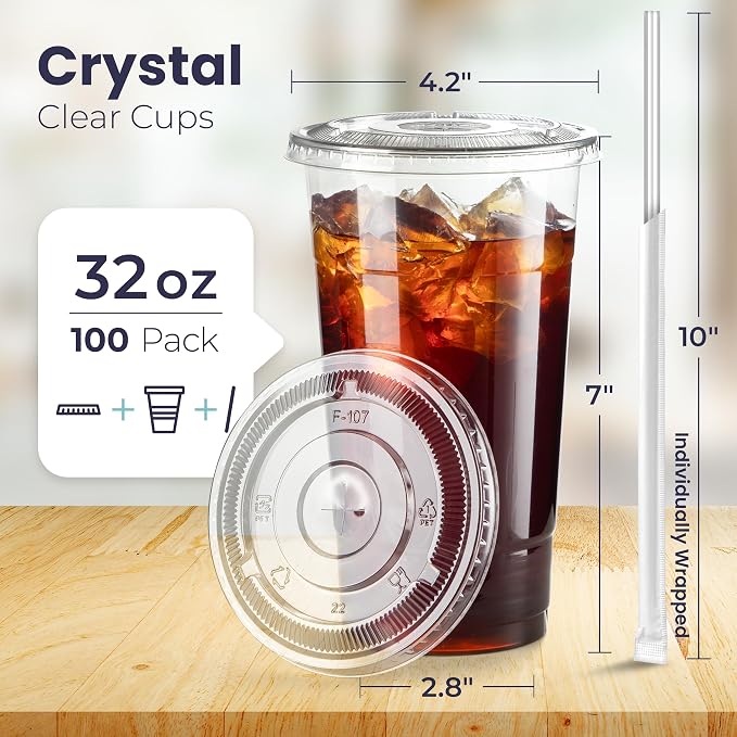 Fit Meal Prep 100 Pack 32 oz Plastic Iced Coffee Cups - Image 2
