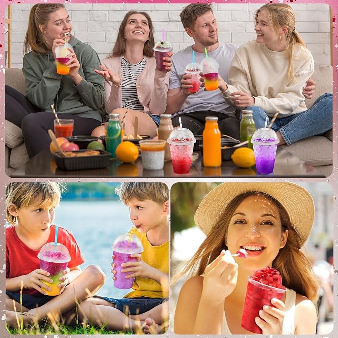 6 Set Slushie Cups with Dome Lids and Straws Detachable Spoon Straws Reusable - Image 6