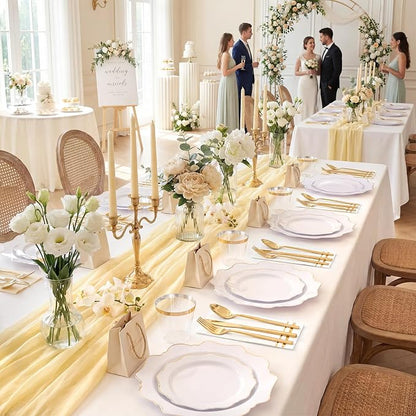 350PCS White and Gold Plastic Plates - Image 3