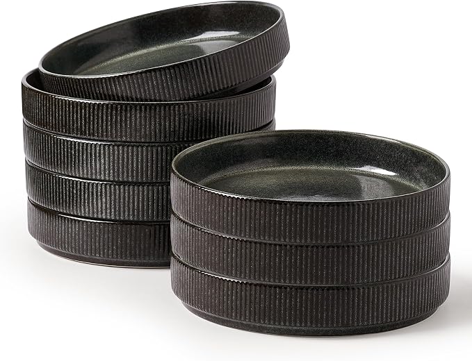 famiware Star 8.25" Pasta Bowls Set of 8, Bowl Plates, Deep Forest | Microwave by Famiware