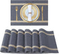 FAVE Placemats Set of 6 Blue Placemats Woven with Golden Thread Durable and Wipeable Vinyl Placemat Heat Resistant Table Mats Set of 6 High Texture Place Mats for Kitchen Table（Blue placemat）