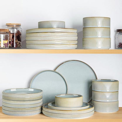 Ceramic Dinnerware Set for 8, 24-Piece Plates and Bowls Set | Lightweight - Image 7