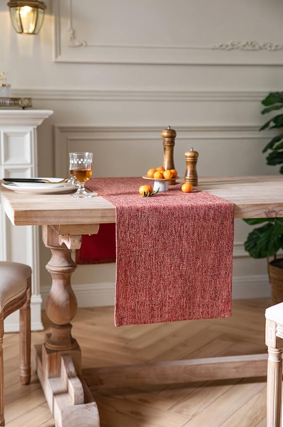 Burlap Style Farmhouse Table Runner, 14x90 Inches Red | Thick Durable Fabric - Image 3