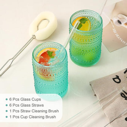 ZMOWIPDL Drinking Glasses Set of 6, 15 oz Lake Blue Hobnail Glass Cups | - Image 5