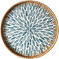 Round Rattan Tray with Mother of Pearl Inlay, Wooden Base | Coffee Table by Unknown